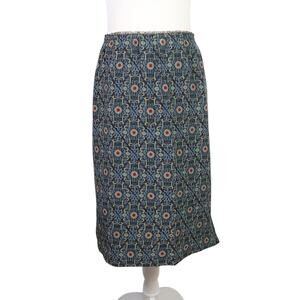 Vintage Y2K Merona blue and black floral baroque silk midi slip skirt 6